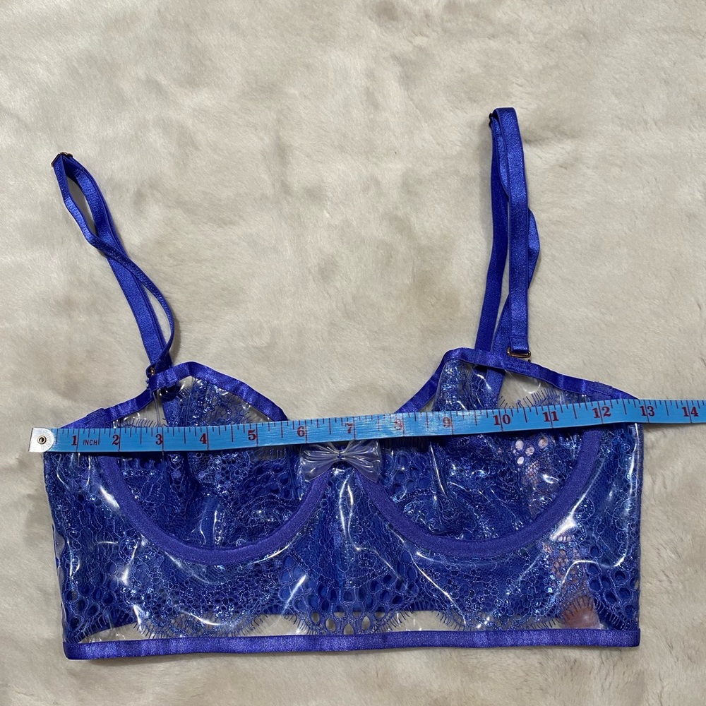 (XS) Savage x Fenty Lace & Vinyl Bustier Bra Extra Small Clear Metallic Blue - Picture 4 of 14